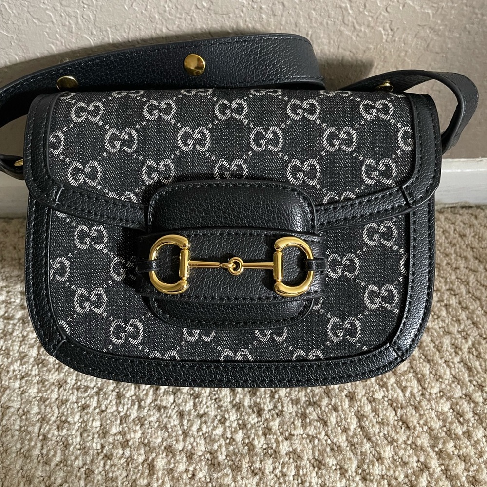 GUCCI BLACK DENIM HORSEBIT BAG